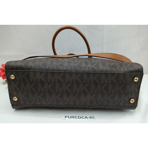 Michael Kors Hamilton Brown Leather MK Printed Tote With Matching Wallet - Picture 6 of 16